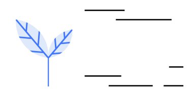 Solunda çizgiler, sağında yatay siyah çizgiler olan basit bir mavi yaprak. Doğa temaları, minimal tasarımlar, arka plan unsurları, çevre dostu projeler, botanik çalışmaları için ideal