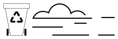 Şekil verilmiş bulut ve çizgilerin yanında geri dönüşüm sembolü olan bir geri dönüşüm kutusu. Çevre dostu olmak, atık yönetimi, çevre bilinci, minimalizm ve iklim değişikliği eğitimi için idealdir. Basit satır