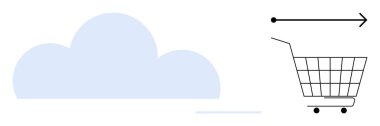 Bir alışveriş arabası bulut grafiğine doğru ilerliyor e-ticaretin bulut depolama ile bütünleşmesini simgeliyor. Çevrimiçi alışveriş, bulut hesaplama, dijital pazar, teknolojik yenilik ve modern