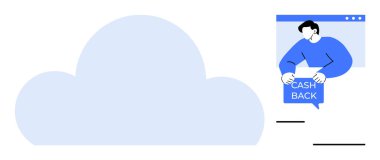 Büyük bir bulut ve camda nakit para levhası var. Ecommerce için ideal, bulut hizmetleri, çevrimiçi promosyonlar, nakit teklifleri, teknoloji hizmetleri. Minimalist tarzda vektör sanatı