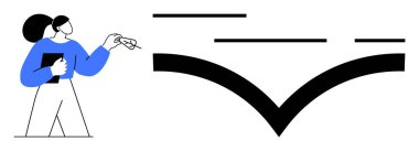 Elinde bir kitap tutan ve kablosuz sinyali andıran sembollere işaret eden biri. Eğitim, teknoloji, iletişim, bağlantı ve öğrenme için idealdir. Basit modern biçim