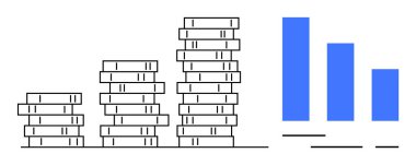 Yığılan madeni paralar ve ölçü grafiği mali büyüme ve ilerlemeyi simgeliyor. Finans, yatırım, bütçe, ekonomik büyüme, iş analizi için ideal. Modern, minimalist tarzda temiz çizgiler.