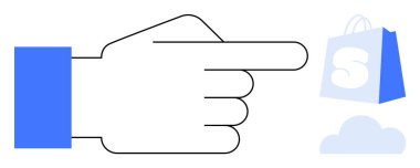 Altında bulut olan bir alışveriş torbasını gösteren minimalist bir el tasarımı. Çevrimiçi alışveriş, e-ticaret, dijital pazarlama, dağıtım hizmetleri ve dairede modern çizimler için ideal