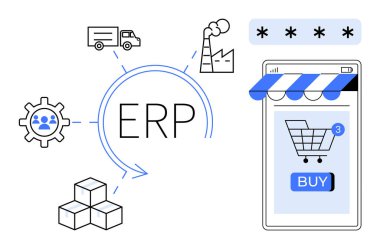 Tedarik zinciri, fabrika, envanter ve çevrimiçi mağazalarla ERP entegrasyonu. E-ticaret verimliliği, envanter takibi, üretim süreçleri, lojistik koordinasyon ve iş otomasyonu için ideal