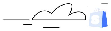 Bulutun minimalist tasviri ve üzerinde S harfi olan bir alışveriş çantası. E-ticaret, online alışveriş, bulut bilgisayarı, dijital pazarlama ve teknoloji için ideal. Temiz satır biçimi