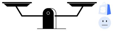 Dengeli iki tabakla dengeli bir denge terazisi ve yanında bir alışveriş torbası ve tarafsız bir yüz. Eşitlik, adalet, alışveriş, tüketici tercihleri ve duygusal denge gibi konular için ideal. Basit vektör biçimi