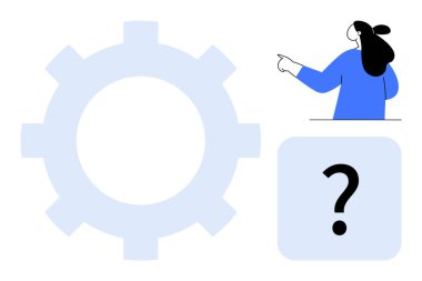 Büyük bir vitese ve soru işareti olan bir kutuya bakan biri. Problem çözme, karar verme, yenilik, strateji planlaması, teknolojiyle ilgili konular için ideal. Minimalist, modern, vektör