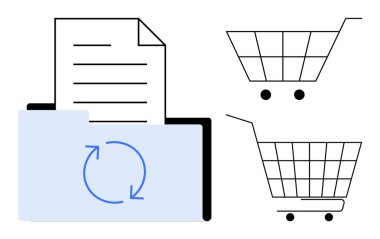 Bir belge ve iki alışveriş arabası ikonu içeren bir klasör. Dosya yönetimi, dijital işlemler, online alışveriş, e-ticaret sistemleri, iş organizasyonu için ideal. Basit vektör biçimi