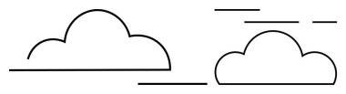 Siyah çizgilerle özetlenmiş iki basit bulut şekli. Hava ikonları, doğa temaları, minimalist tasarımlar, grafik tasarımı, eğitim materyalleri ve web siteleri için idealdir. Modern biçim