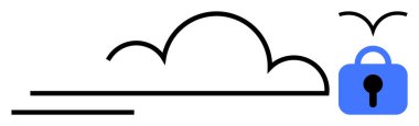 Bulut şekli ve kilit veri güvenliğini gösteriyor. Basit ve temiz minimalist stil. Teknoloji, güvenlik, bulut hesaplama, gizlilik, veri koruma temaları için ideal
