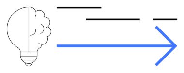 Ampul, hızlı hareketi gösteren çizgilerle sağı gösteren mavi okla biten bir fikri sembolize eder. Yenilik, yaratıcılık, yön, ilerleme ve ileri görüşlü temalar için idealdir. Basit.