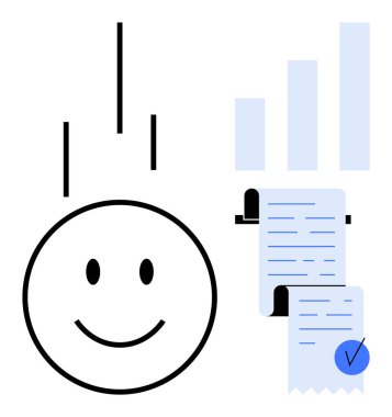 Arka planda kene ve yükselen çubuk grafiğiyle işaretlenmiş basit bir mutlu yüz. Başarı, ilerleme, pozitiflik, başarı, iş büyüme ikonu için idealdir. Minimalist genel görünüm teması