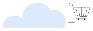 Minimalist tasarım bir alışveriş arabası ve açık mavi bir bulut gösteriyor. Çevrimiçi alışveriş, dijital ticaret, bulut bilgisayarı, perakende satış teknolojisi, e-ticaret hizmetleri için ideal. Modern, basit, temiz bir tarz.