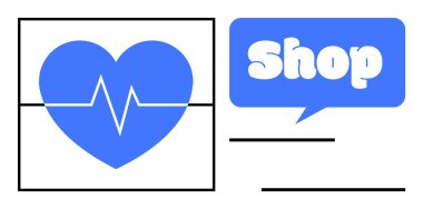 Mavi bir kalp, mavi bir sohbet baloncuğunun yanında beyaz bir kalp atışı var ve içinde 