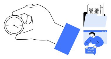 El ele tutuşan saat, dosyalar. Nakit kartı olan adam. İş için ideal, zaman yönetimi, finansal planlama, ödül programları, dijital süreçler. Modern, minimalist, temiz