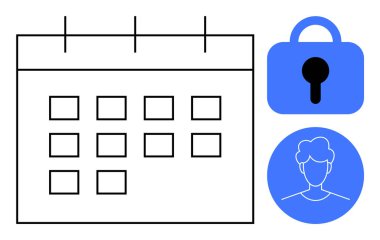 Güvenlik kilidi ve kullanıcı profili olan bir takvim simgesi. Program, gizlilik, kişisel yönetim, güvenli erişim ve organizasyon için dijital kullanıma uygun şık bir şekilde ideal