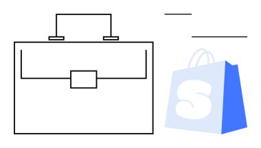 Üzerinde S harfi olan bir çanta ve alışveriş çantası gösteren minimalist bir tasarım. Ticaret, alışveriş, e-ticaret, perakende satış ve minimalizm için ideal. Basit çizgiler minimalist biçim