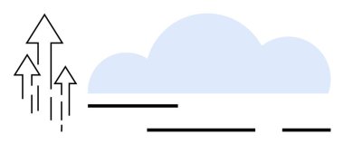 Yukarı bakan oklar ve gökyüzünde bir bulut. Büyüme temaları için ideal hava durumu teknolojisi başarısı. Temiz minimalist stil