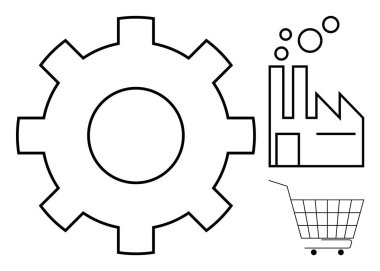 Geniş teçhizat, bacalı fabrika taslağı ve alışveriş arabası taslağı. Endüstri, üretim, üretim, ticaret ve teknoloji konuları için idealdir. Basit, temiz, modern sanat tarzı