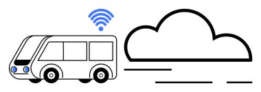Bulutun yanında internet sembolü olan bir otobüs, akıllı toplu taşıma ve veri depolama araçlarını temsil ediyor. Akıllı şehir, toplu taşıma, internet bağlantısı, modern teknoloji ve bulut için ideal