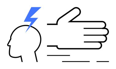 Yıldırımlı baş taslak, ani fikirlerin hızlı hareket eden elin hızı betimlediğini vurgular. Minimalist sanat tarzı teknoloji için ideal yenilikçilik için yaratıcılık verimliliği dinamik eylemler