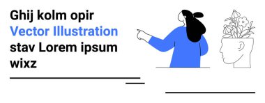 Sağdaki kadın çiçek açan baş silueti için ideal yaratıcılık, zihinsel sağlık motivasyon ilham ve farkındalık İniş sayfası