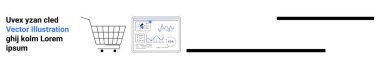 Veri analizi grafikleri ve siyah-mavi yer tutucu metni olan bir ekranın yanında alışveriş arabası. E-ticaret, veri analizi, alışveriş, istatistik ve iş analizi için ideal. İniş sayfası