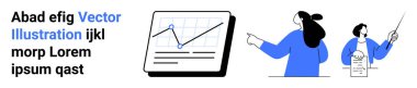 Yükselen eğilimli grafik çizelgesi, işbirliği yapan ve sunan iki birey. İş, takım çalışması, veri analizi, sunumlar ve profesyonel web siteleri için ideal. İniş sayfası