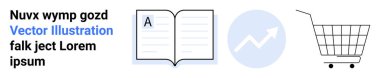Üzerinde yazı olan açık bir kitap. Ortasında yukarı doğru ok, sağında alışveriş arabası olan yuvarlak mavi bir tablo. Eğitim, e-ticaret, iş analizleri için ideal bir yer. İniş sayfası