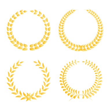 Dört altın defne çelengi, eşsiz yaprak stilleriyle kare şeklinde dizilmiştir. Her çelenk zaferi, onuru, başarıyı ve prestiji simgeler. Ödüller, sertifikalar, logolar için ideal