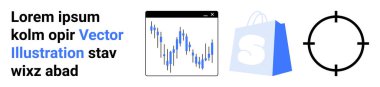 Bir finansal tablo, bir alışveriş çantası logosu ve bir hedef sembolü. Dış ticaret, iş büyümesi, piyasa analizi, hedef belirleme ve dijital pazarlama için idealdir. İniş sayfası