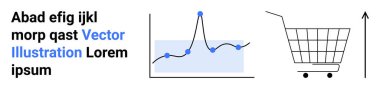 Yükselen trend ve alışveriş arabası ikonu içeren veri tablosu. E-ticaret analizleri için ideal finansal büyüme çevrimiçi pazarlama işi başarısı ve satış stratejisi. İniş sayfası için pankart