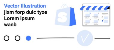 S harfli alışveriş çantası ve mavi beyaz mağaza sayfası. Çevrimiçi alışveriş, e-ticaret, mağaza kurulumu, perakende sektörü ve müşteri deneyimi için ideal. İniş sayfası