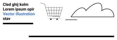 Bir alışveriş arabası ve bir bulut tasarımı içeren minimalist tasarım. E-ticaret, online alışveriş, dijital işlemler, bulut depolama ve web tasarımı için ideal. İniş sayfası için pankart