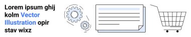 Alışveriş arabası, belge ve vitesler e-ticaret, iş yönetimi ve sistem entegrasyonunu temsil ediyor. İş, alışveriş, çevrimiçi platformlar, otomasyon ve teknoloji temaları için ideal. Pankart