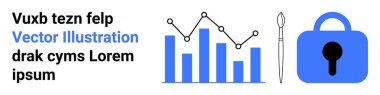 Kalem ve kilit ile grafik ve çizgi grafiği. Finans analizi, veri güvenliği, tasarım araçları, proje yönetimi ve dijital güvenlik temaları için ideal. İniş sayfası için pankart