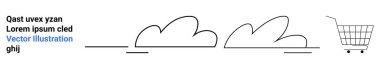 İki bulut ve bir alışveriş arabasının çizdiği minimalist siyah çizgi. E-ticaret, online alışveriş, bulutlar, basitlik ve minimalist temalar için ideal. İniş sayfası için pankart