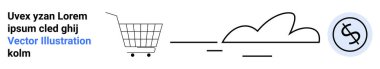 Bulut ve para sembolünün yanında alışveriş arabası. E-ticaret, bulut hesaplama, finans hizmetleri, teknoloji girişimleri, internet sektörü için ideal. İniş sayfası için pankart