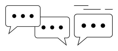 Üç minimalist konuşma baloncuğu. İkisi sol altta, biri sağ üstte. İletişim temaları, sosyal medya, çevrimiçi sohbetler, mesajlaşma uygulamaları ve basit tasarım için ideal