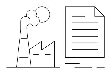 Belgenin yanında bacası tüten bir fabrika. Çevre politikası, endüstriyel düzenlemeler, kirlilik kontrolü, belgeler ve düzenleyici uyum gibi konular için idealdir. Asgari çizgi