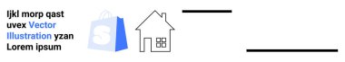 Mavi bir alışveriş çantasının yanındaki evin basit bir çizimini temsil ediyor. Metin tutucular da mevcut. Evden alışveriş, e-ticaret, emlak, çevrimiçi mağazalar, dijital pazarlama için ideal