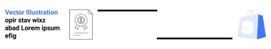 Sertifika rozeti sembolü, yatay çizgiler ve arka planda mavi bir alışveriş çantası simgesi olan belge. Finansal hizmetler, çevrimiçi alışveriş, sertifika, eğitim ve e-ticaret için ideal