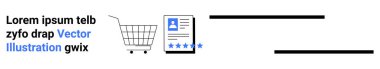 Alışveriş arabası, dört yıldızlı kullanıcı profili ve minimalist tasarımlı yer tutucu metni. E-ticaret, ürün değerlendirmeleri, çevrimiçi perakende, müşteri geribildirimi, dijital pazarlama, kullanıcı