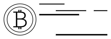 Siyah ve beyaz yatay çizgileri olan bitcoin sembolü. Dijital para birimi, finans, engelleme teknolojisi, çevrimiçi işlemler, fintech, basit tarz, minimalist sanat eserleri, modern