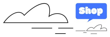 Sohbet baloncuğu içeren bulut taslağı. E-ticaret, online alışveriş, dijital pazarlama, bulut hesaplama hizmetleri, web sitesi UI tasarımı için ideal. Basit ve modern stil