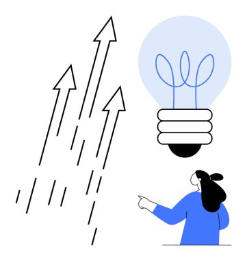 Ampulü ve yükselen okları gösteren biri. İş, yenilik, büyüme, yaratıcılık ve kalkınma temaları için idealdir. Modern asgari sanat tarzı