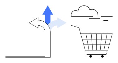 Seçimleri ve kararları sembolize eden bir alışveriş arabası. Ticari büyüme, e-ticaret stratejisi, dijital pazarlama, çevrimiçi alışveriş eğilimleri, stratejik planlama kavramları için ideal