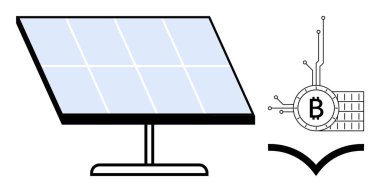 Güneş ışığını enerjiye dönüştüren güneş paneli ve Bitcoin sembollü engelleme teknolojisi bilgisine. Yenilenebilir enerji, kripto para, sürdürülebilirlik, teknoloji ve yenilik için ideal. Basit.
