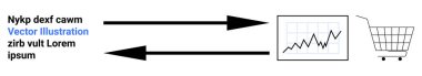 Oklar, metin, bar çizelgesi ve veri akışını gösteren bir alışveriş arabası sembolü arasındaki yönü gösteriyor. İş süreçleri, veri analizi, e-ticaret, pazar eğilimleri ve süreç için ideal