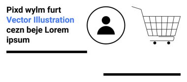 Minimalist tasarımı olan bir alışveriş arabasının yanında kullanıcı simgesi. E-ticaret, eğitim, eğitim içeriği, dijital pazarlama ve iş sunumları için ideal. İniş sayfası için pankart